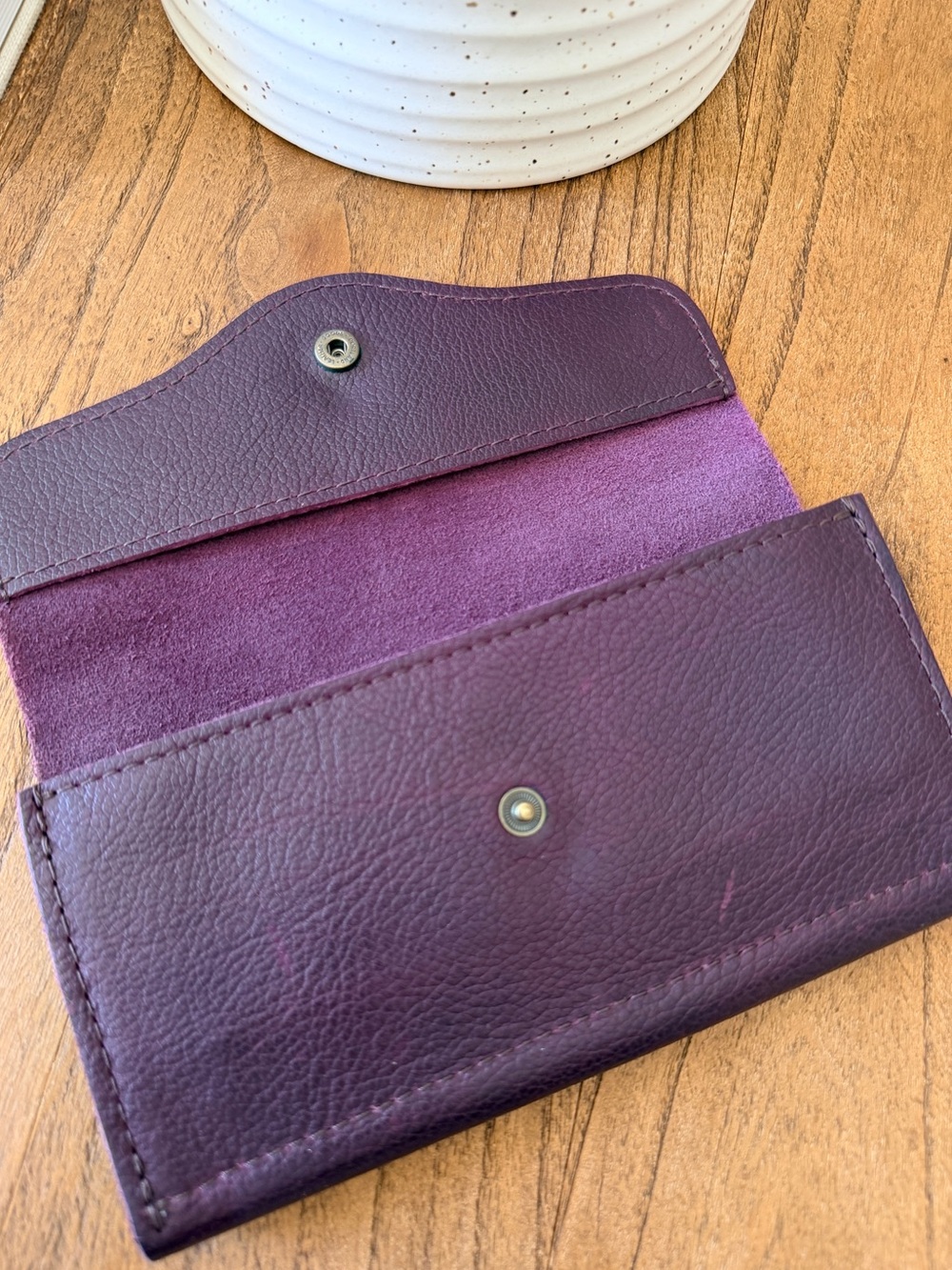 Portland Leather Goods Bozeman Wallet Plum Leather 12 Card Slots Gold Hardware - Picture 4 of 6